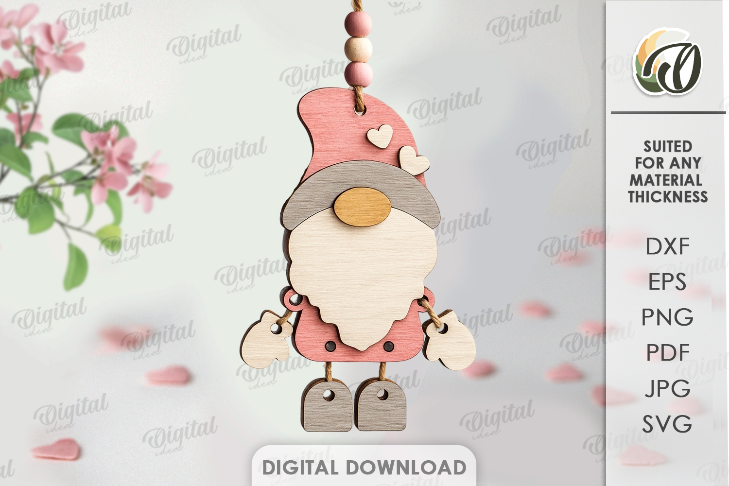 Valentine's Day Character Tag Laser Cut. Valentine Gnome SVG product image 1