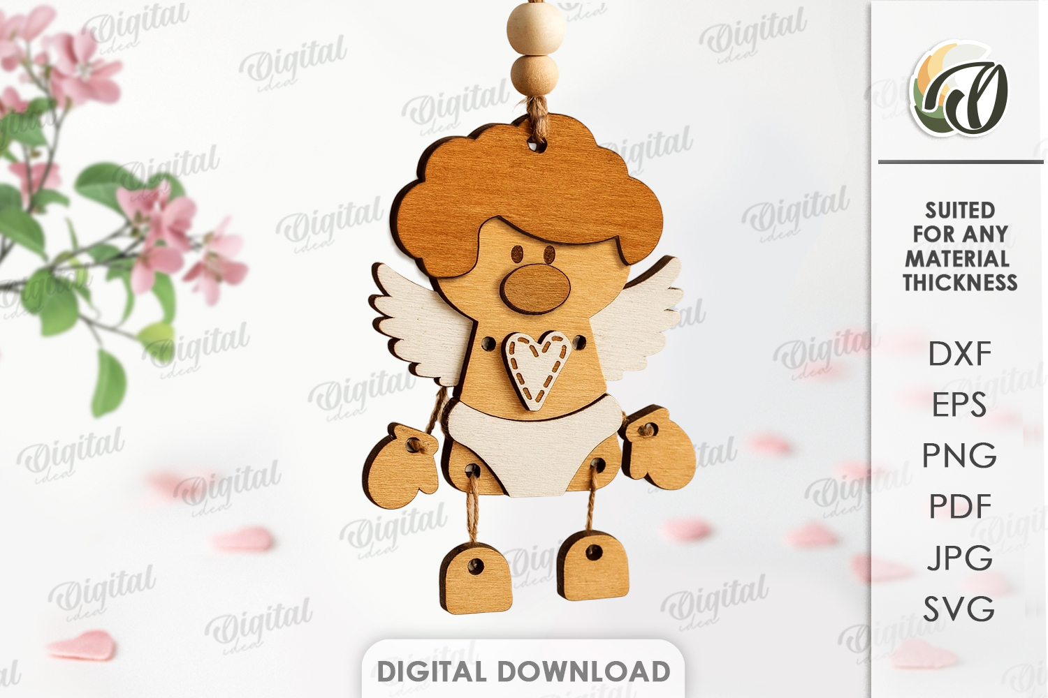 Valentine's Day Character Tag Laser Cut. Cupid SVG product image 1
