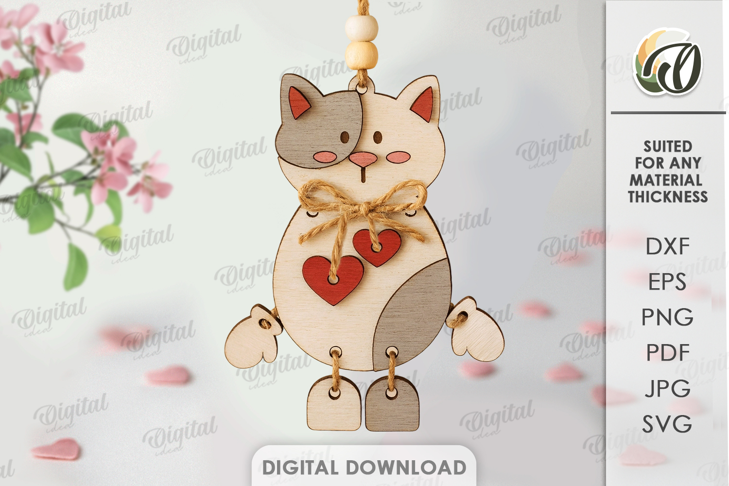 Valentine's Day Character Tag Laser Cut. Cat SVG product image 1