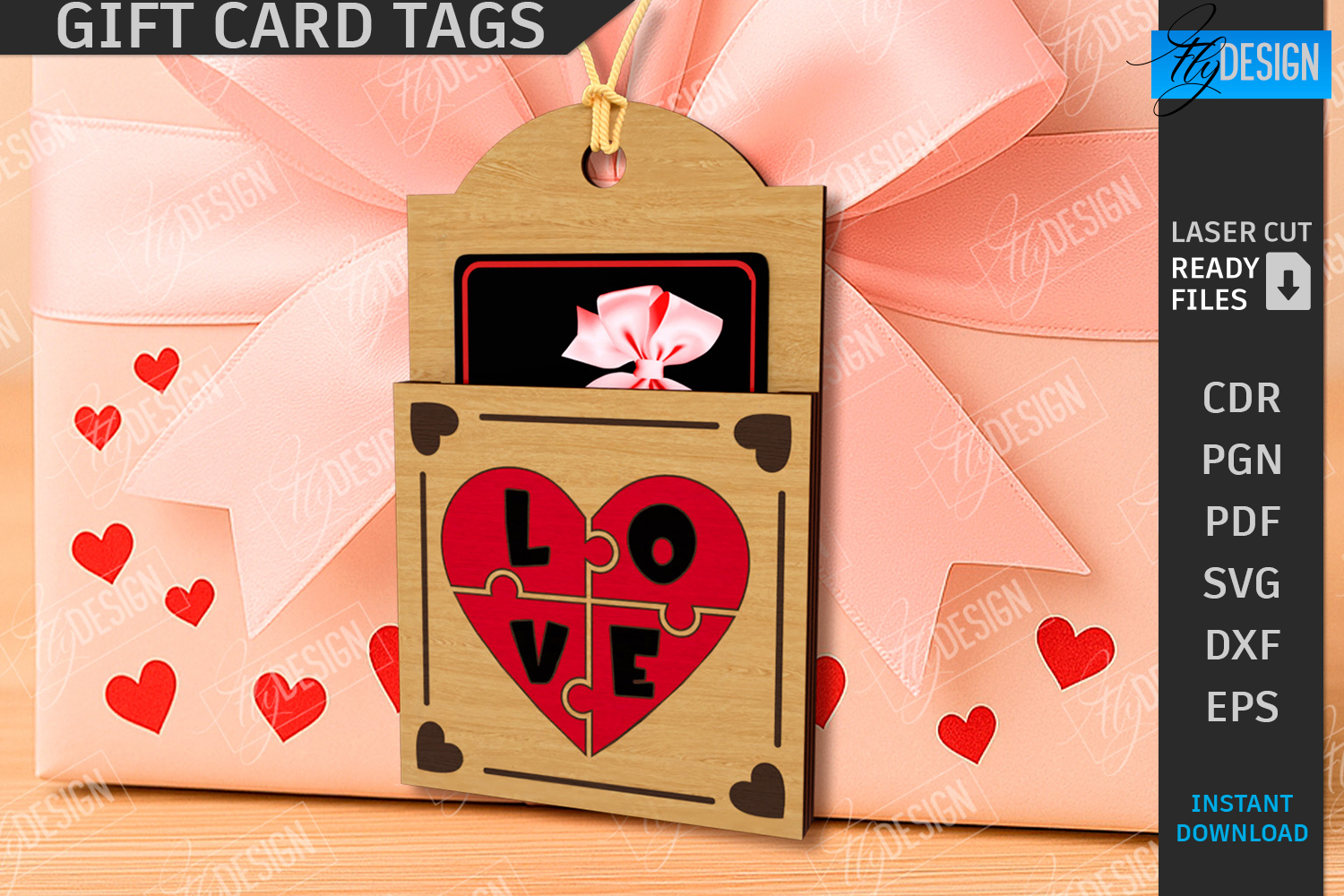 Valentine's Day Gift Card Tag Laser Cut|Hanging Gift Tag SVG product image 1