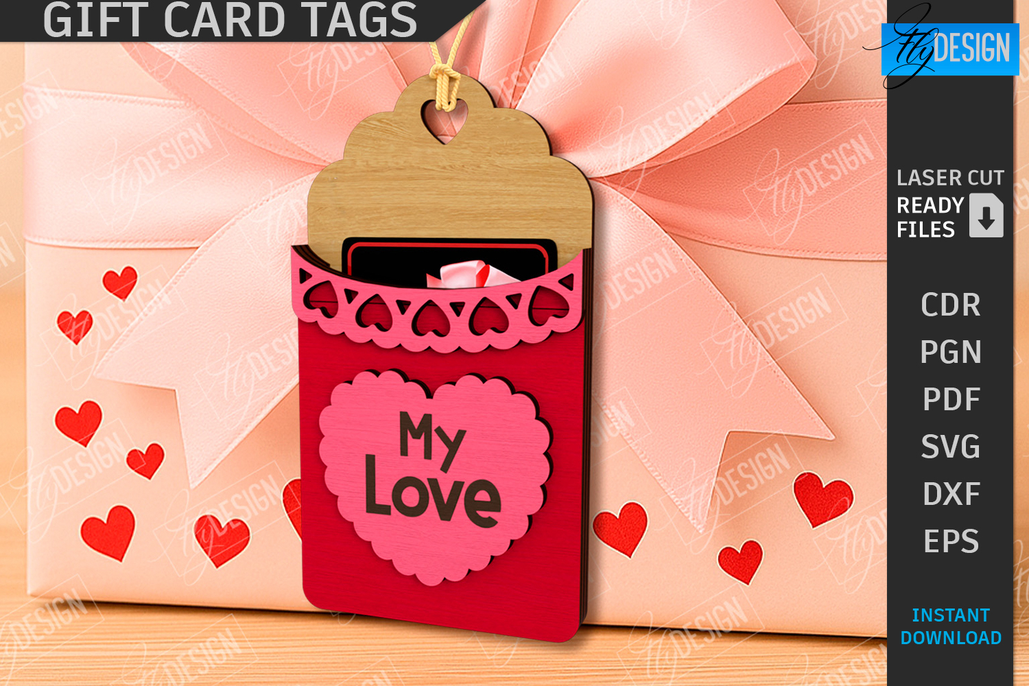 Valentine's Day Gift Card Tag Laser Cut|Hanging Gift Tag SVG product image 1
