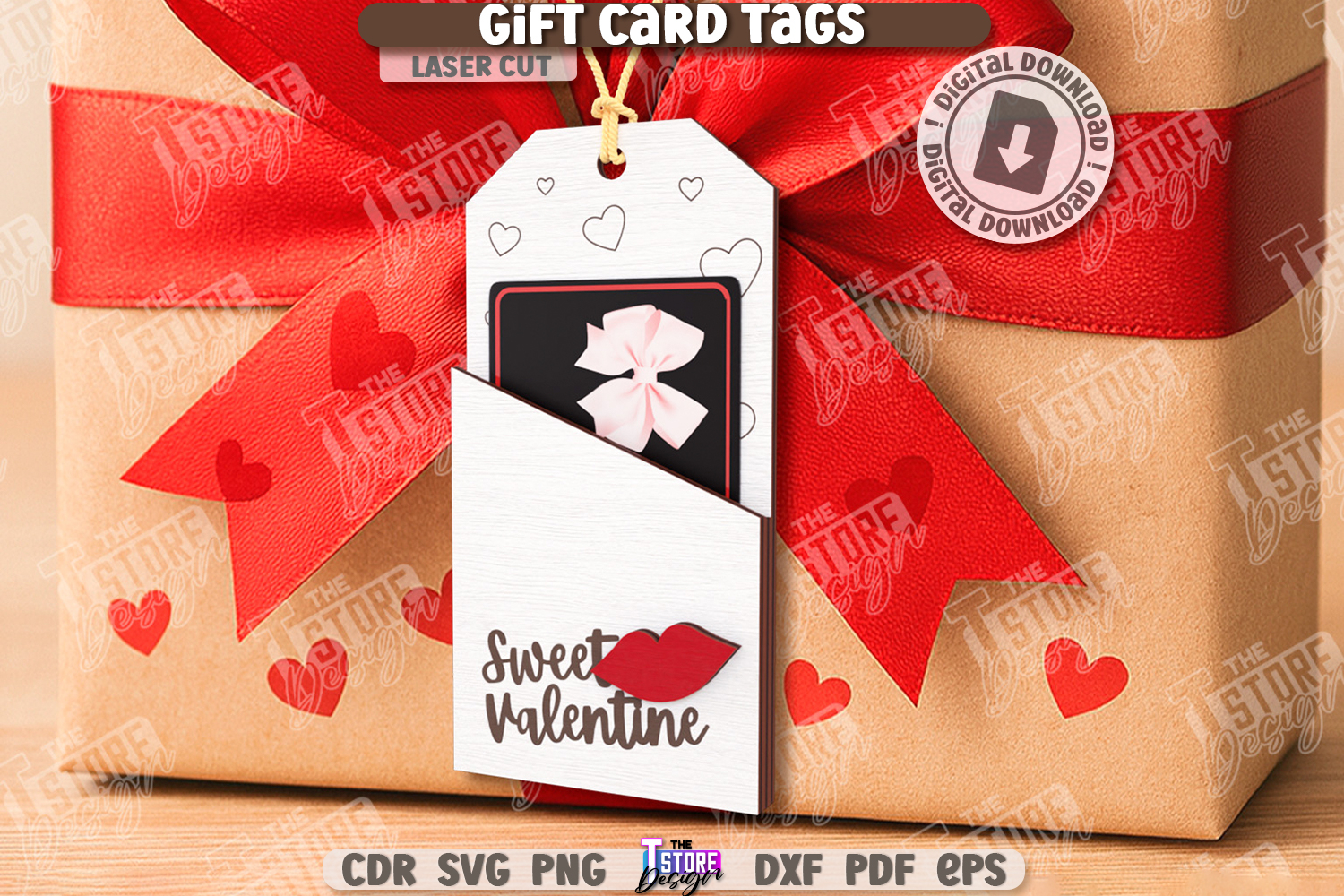 Valentine's Day Gift Card Tag Laser Cut|Hanging Gift Tag SVG product image 1