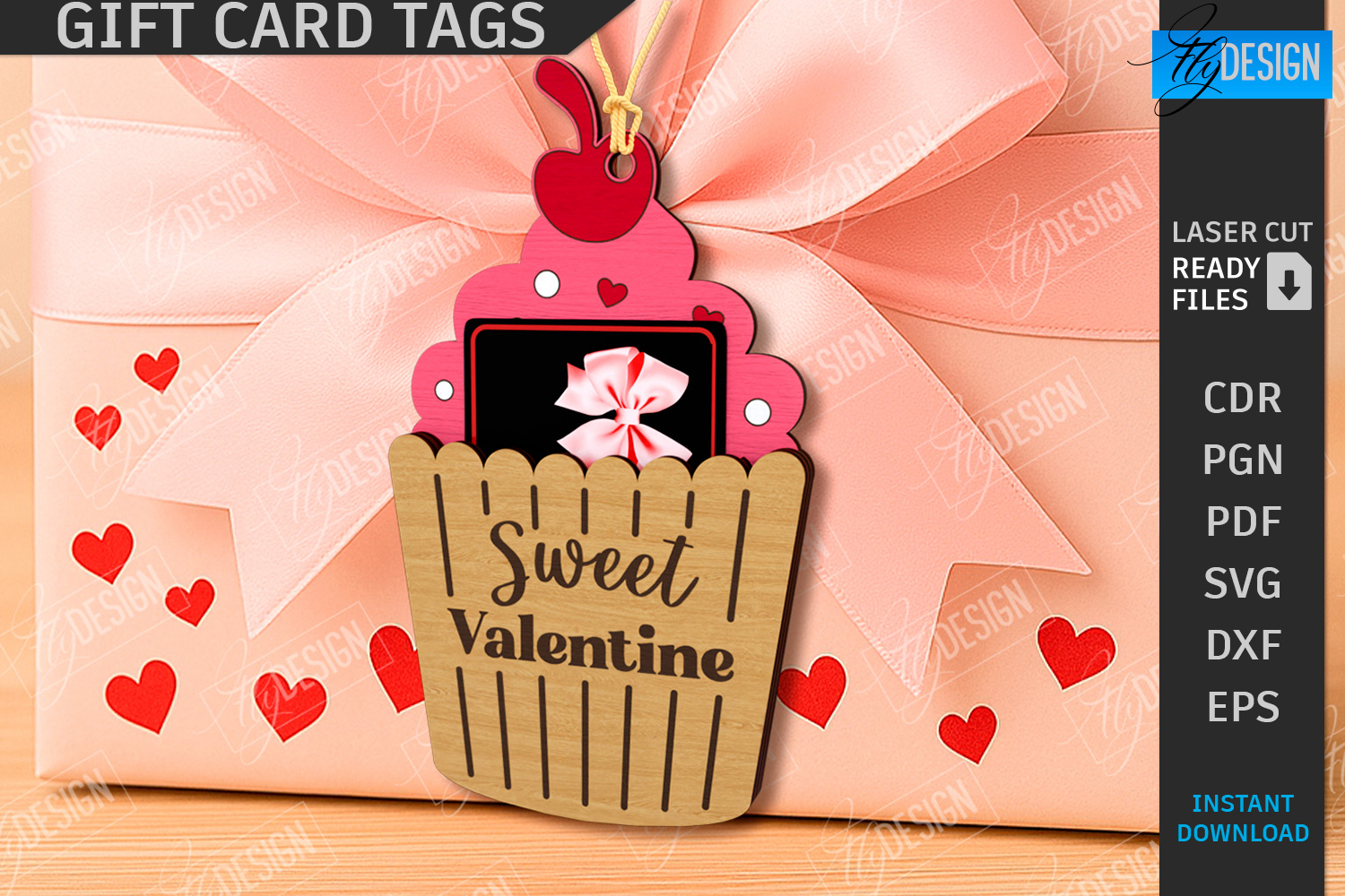 Valentine's Day Gift Card Tag Laser Cut|Hanging Gift Tag SVG product image 1