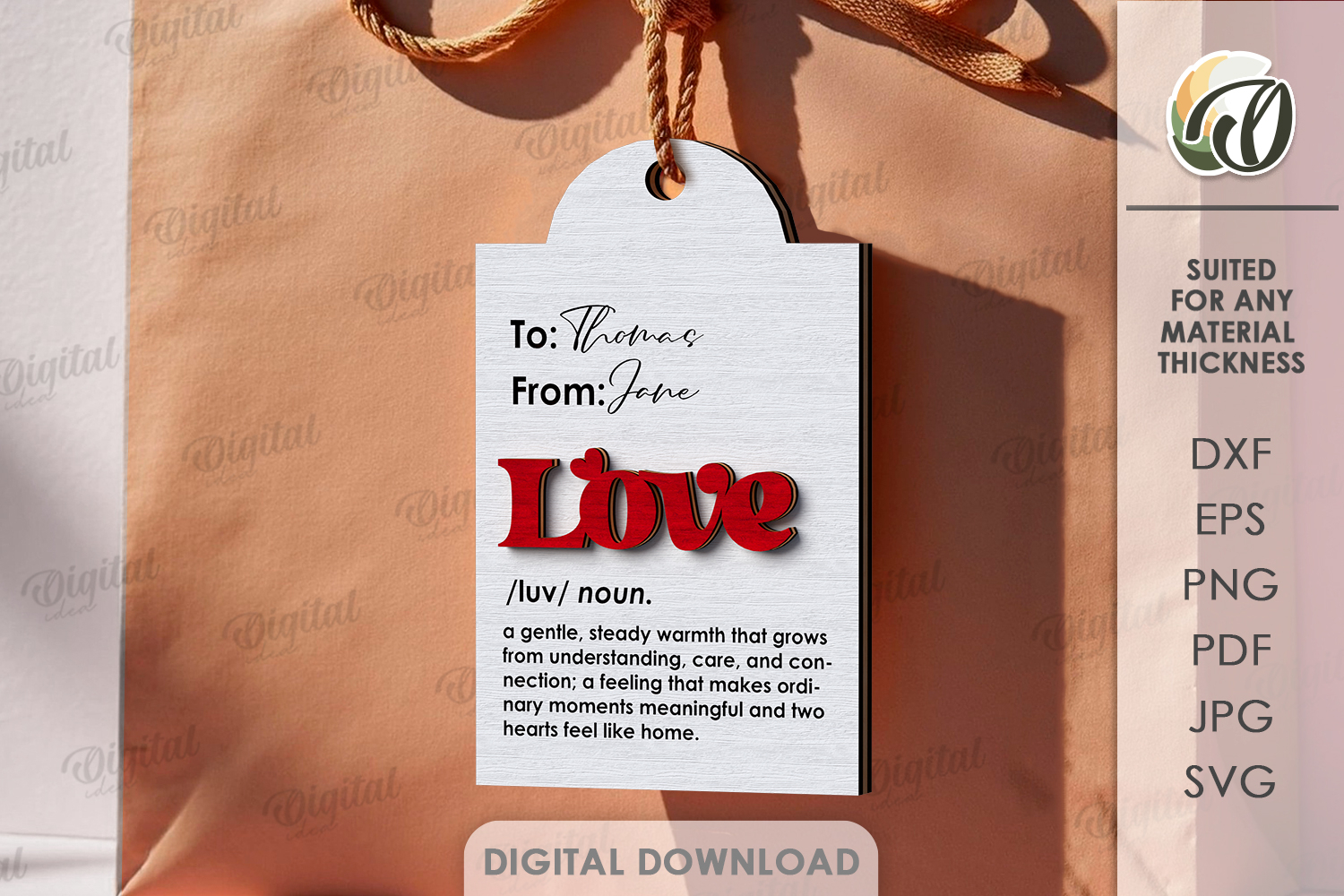 Valentine's Day Gift Tag Laser Cut. Valentine Gift SVG product image 1