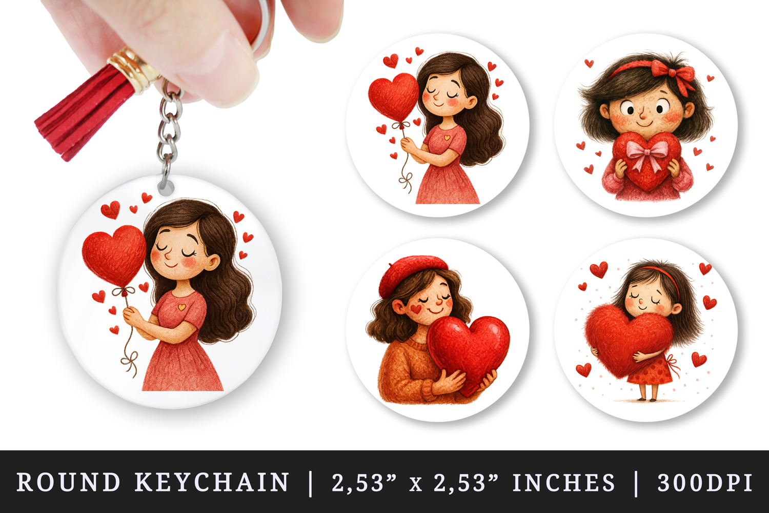 Valentine's Day round keychain pintable sublimation design product image 1