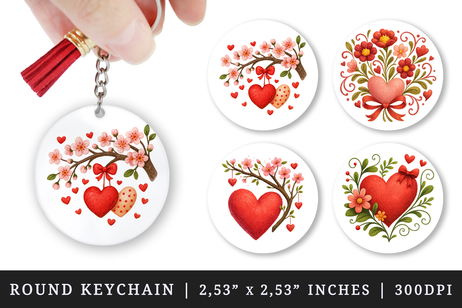 Valentine's Day round keychain pintable sublimation design product image 1