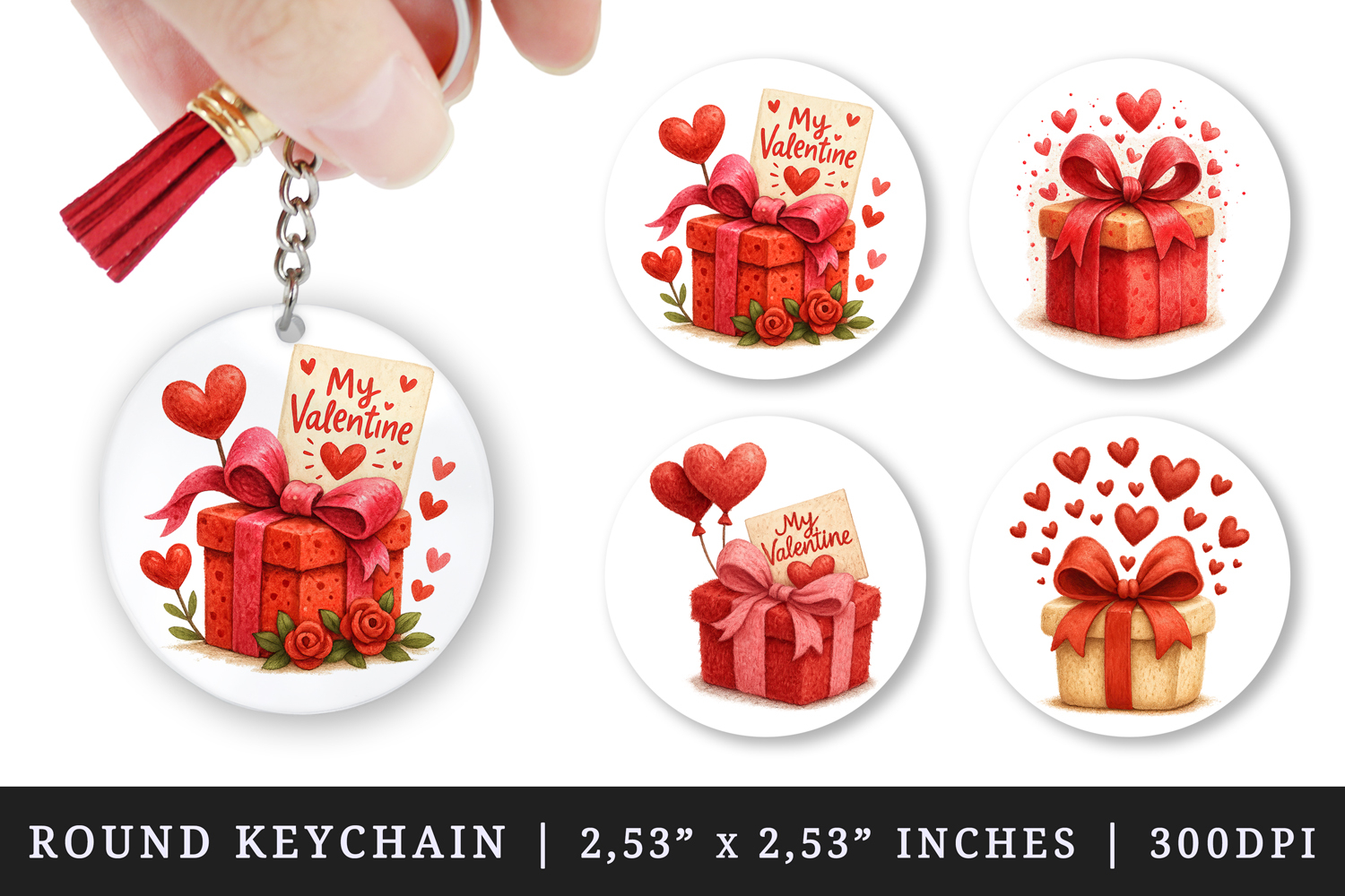 Valentine's Day round keychain pintable sublimation design product image 1