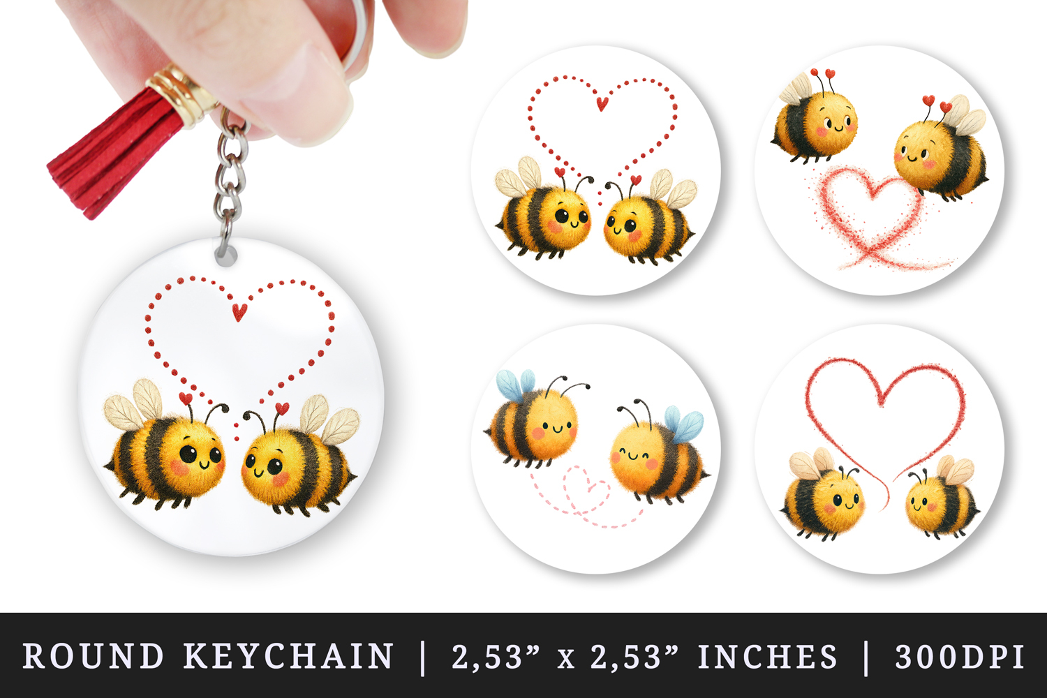 Valentine's Day round keychain pintable sublimation design product image 1