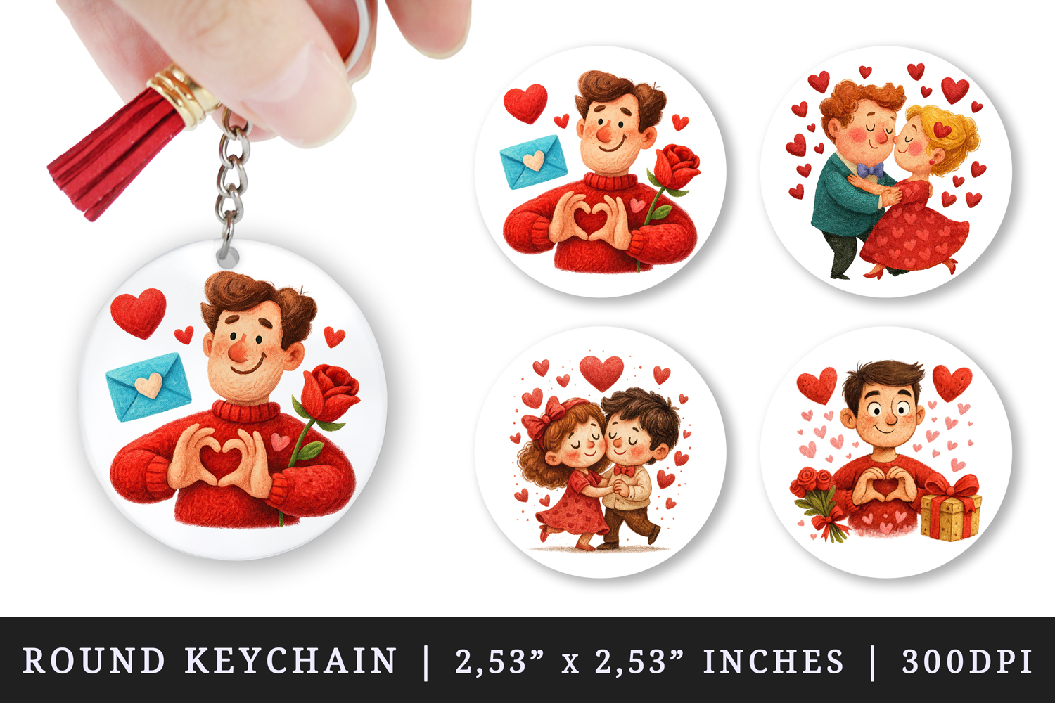 Valentine's Day round keychain pintable sublimation design product image 1