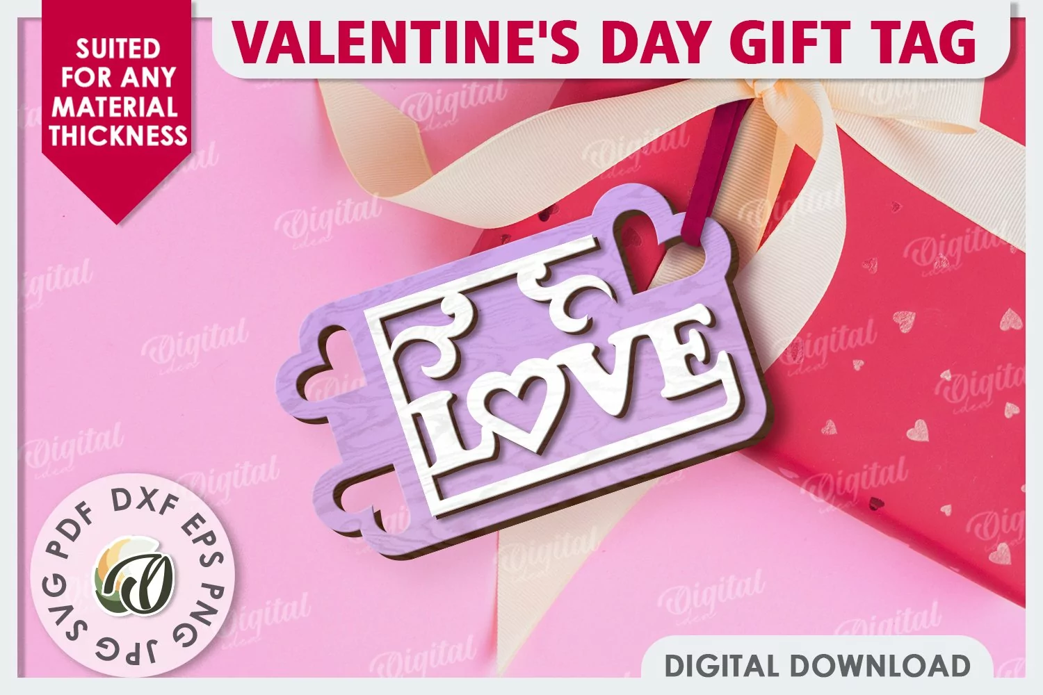 Valentine's Day Gift Tag Laser Cut. Valentine Sign SVG product image 1