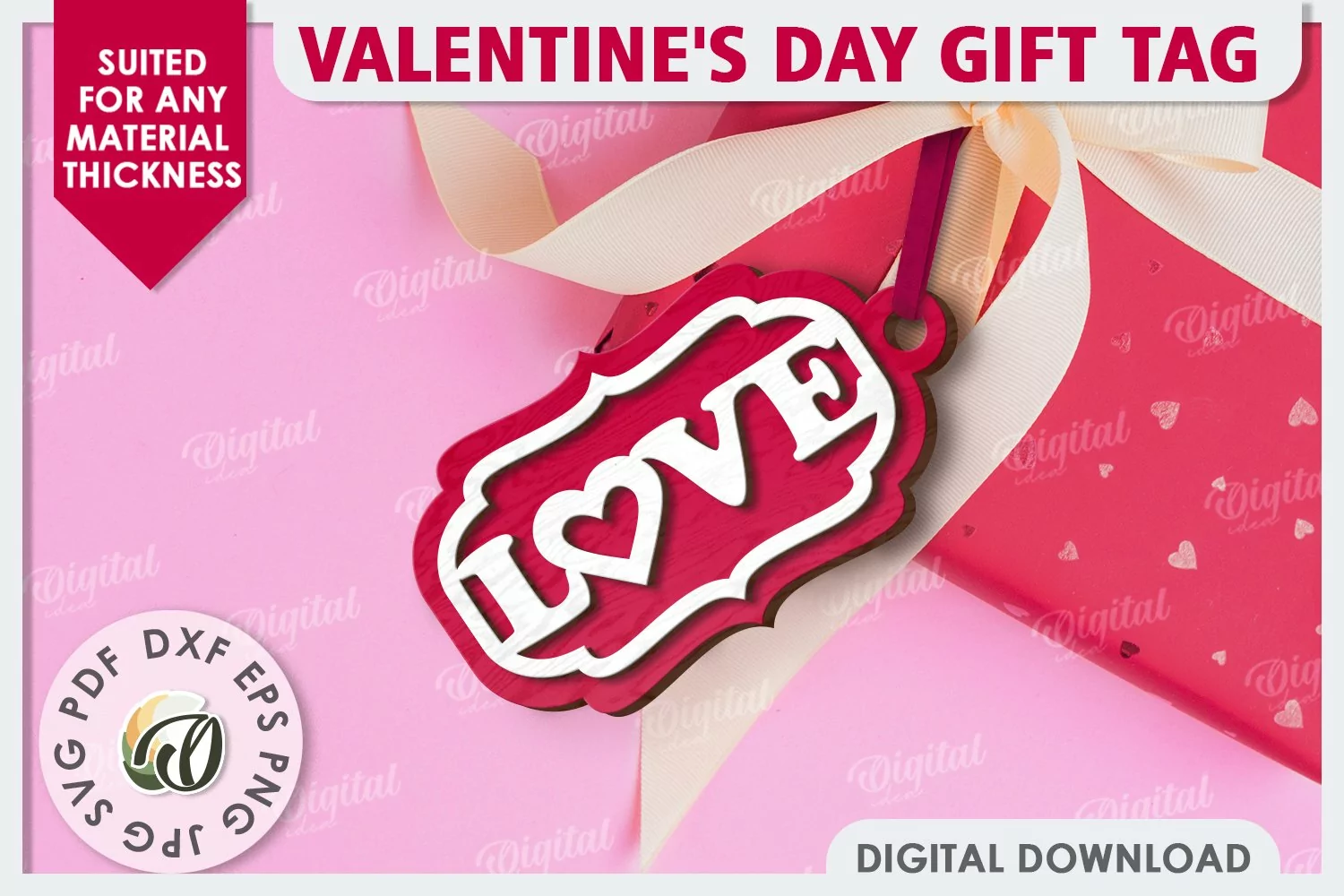 Valentine's Day Gift Tag Laser Cut. Valentine Sign SVG product image 1