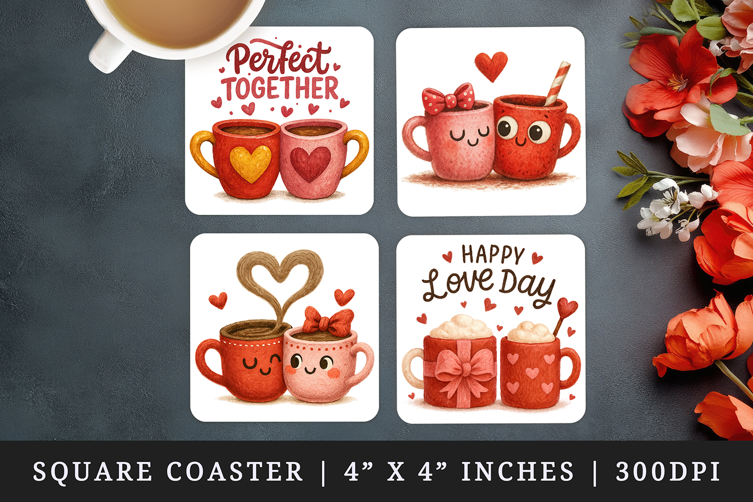 Valentine's Day square coaster sublimation, coasters design product image 1