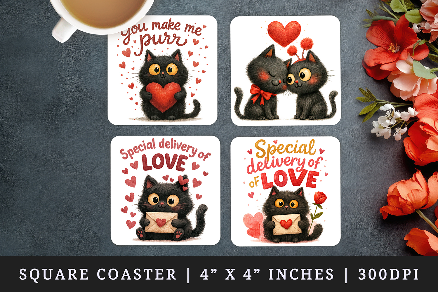Valentine's Day square coaster sublimation, coasters design product image 1