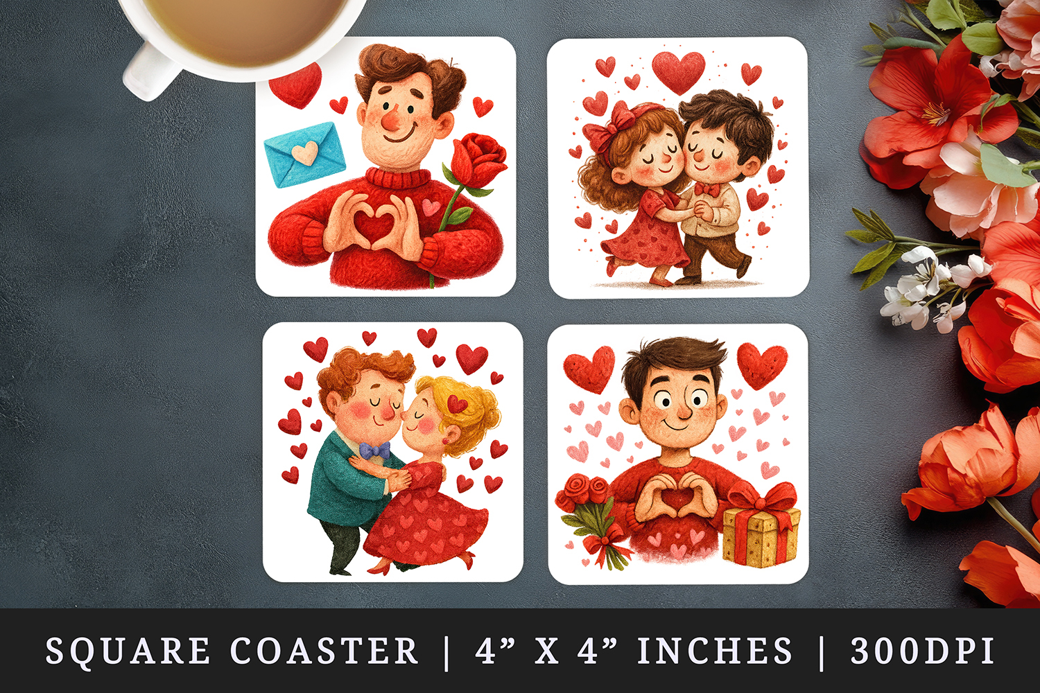 Valentine's Day square coaster sublimation, coasters design product image 1