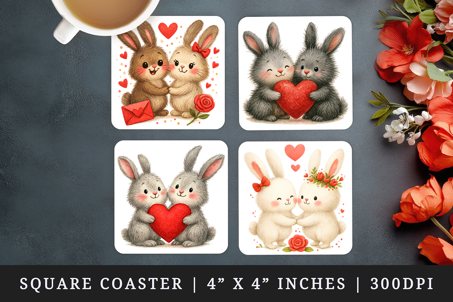 Valentine's Day square coaster sublimation, coasters design product image 1