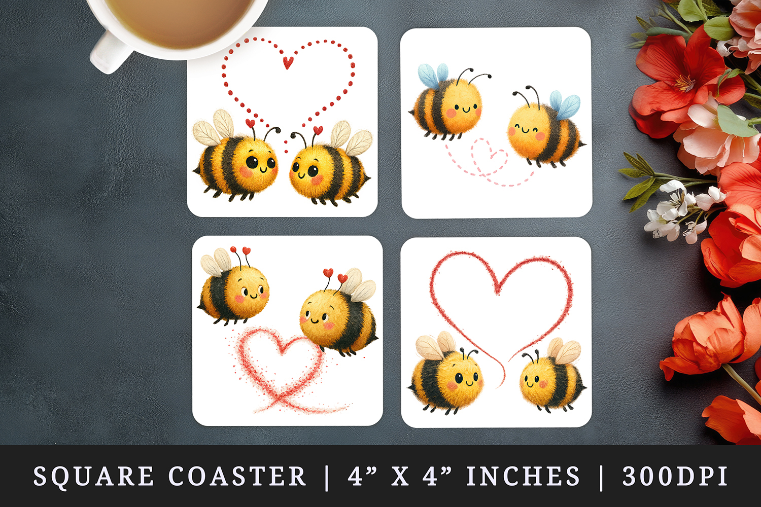 Valentine's Day square coaster sublimation, coasters design product image 1