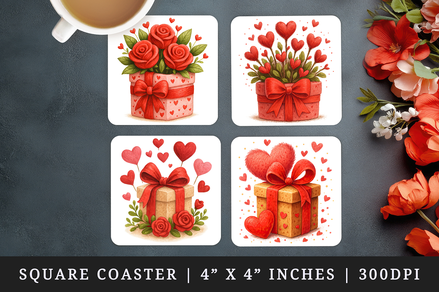 Valentine's Day square coaster sublimation, coasters design product image 1