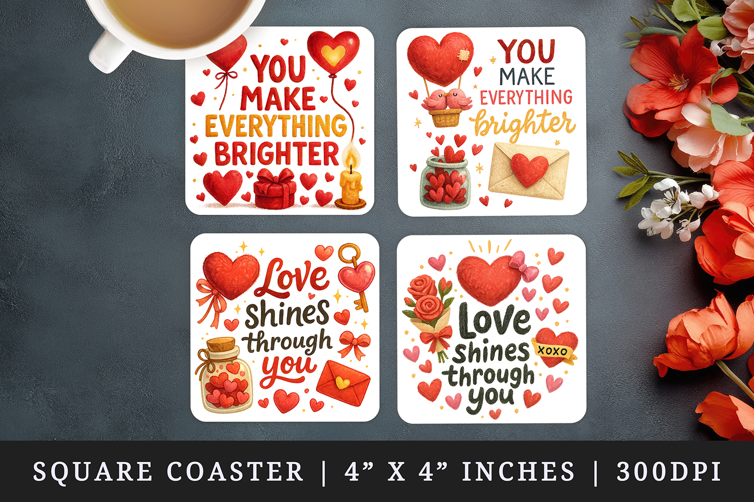 Valentine's Day square coaster sublimation, coasters design product image 1