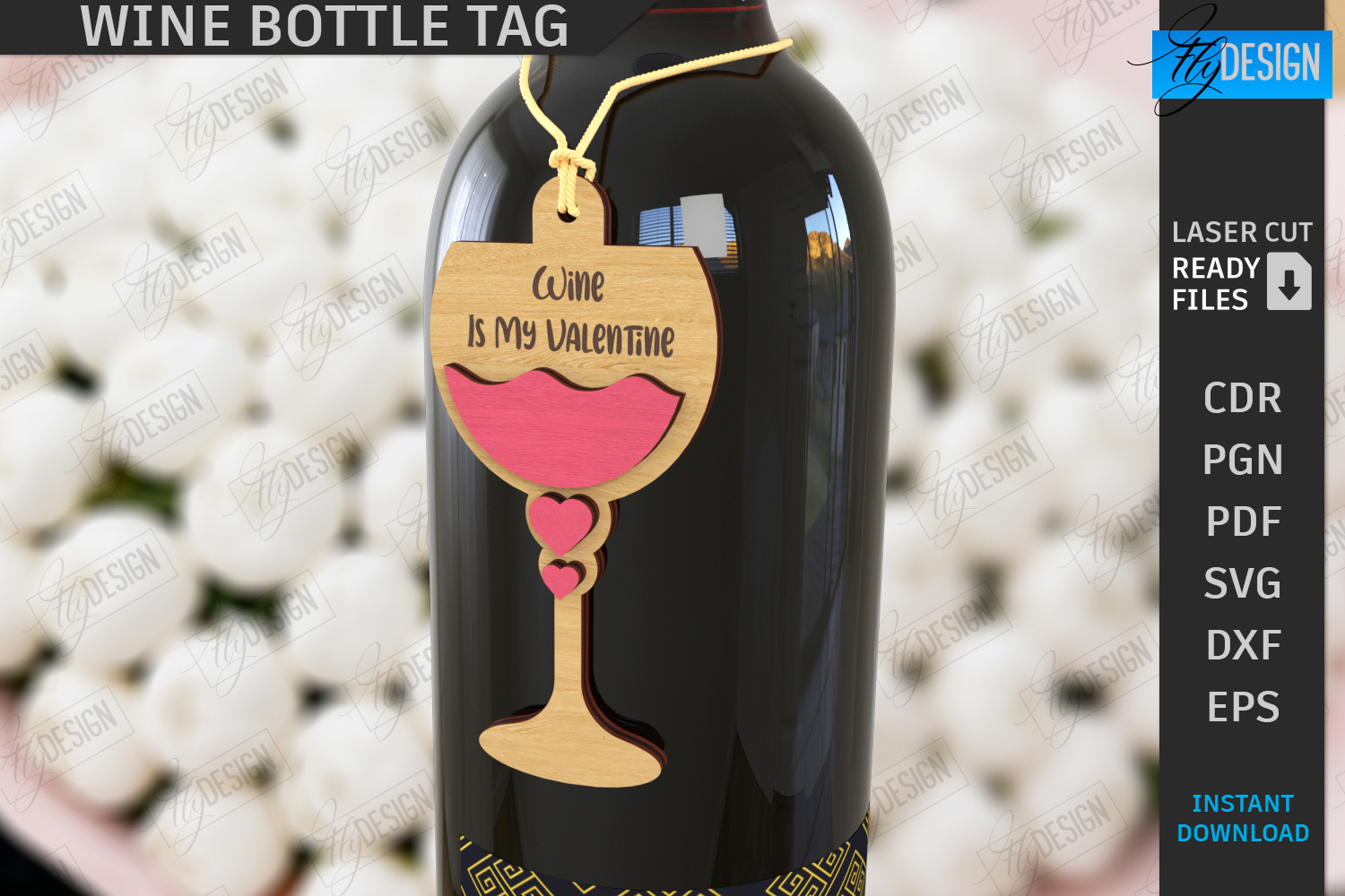 Valentine's Day Wine Bottle Tag Laser Cut | Hanging Tags SVG product image 1