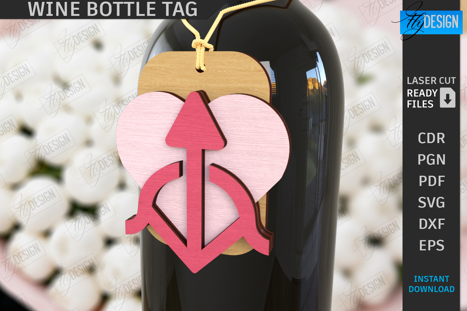 Valentine's Day Wine Bottle Tag Laser Cut | Hanging Tags SVG product image 1