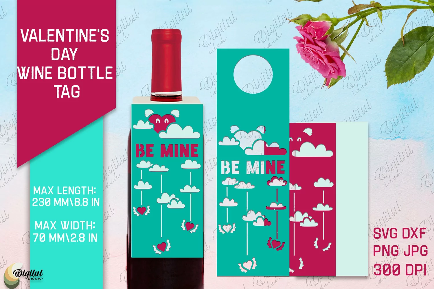 Be Mine SVG. Valentine's Day Wine Bottle Tag Paper Cut product image 1