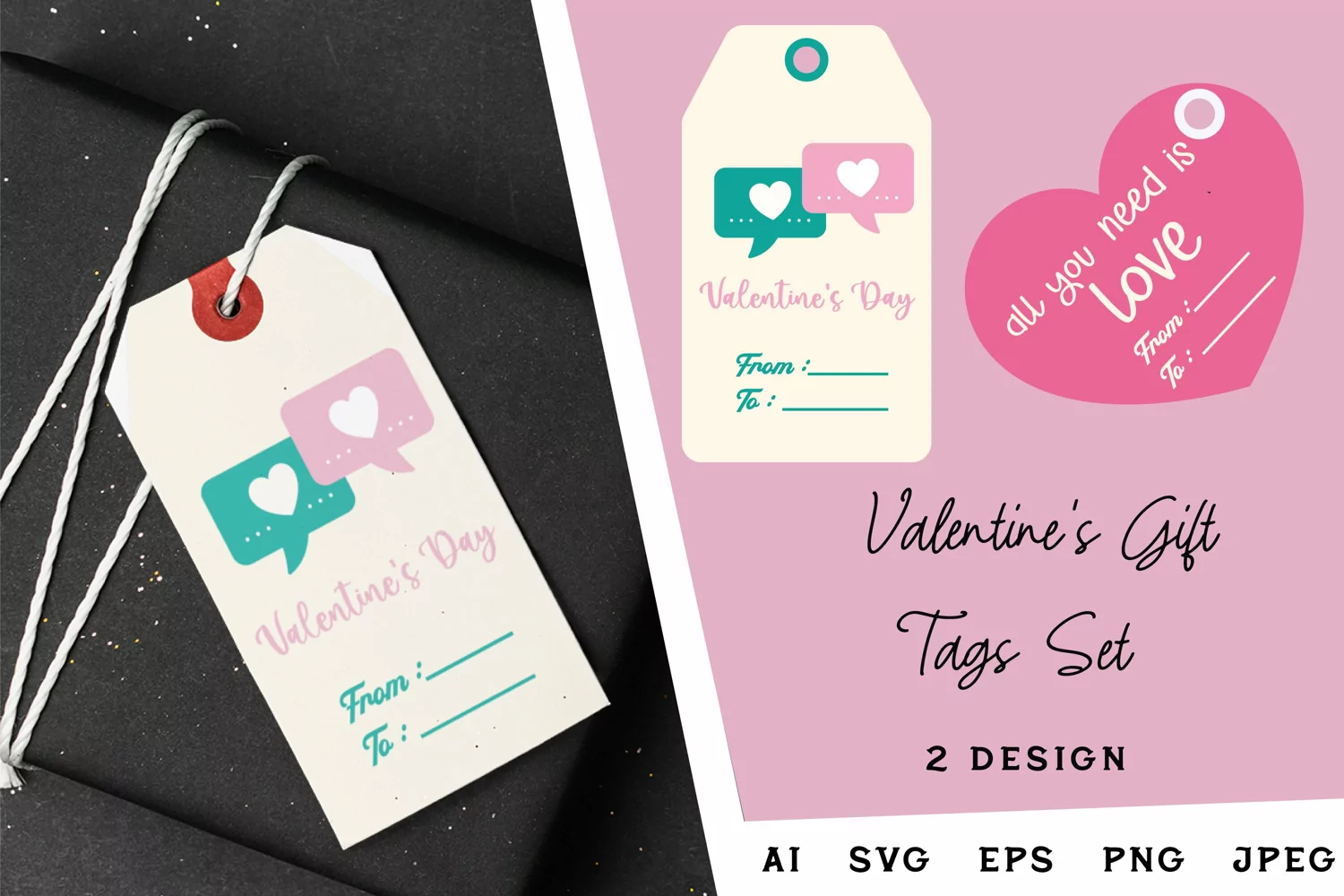 Valentine's Day Gift Tag Set with Love Message and Hearts product image 1