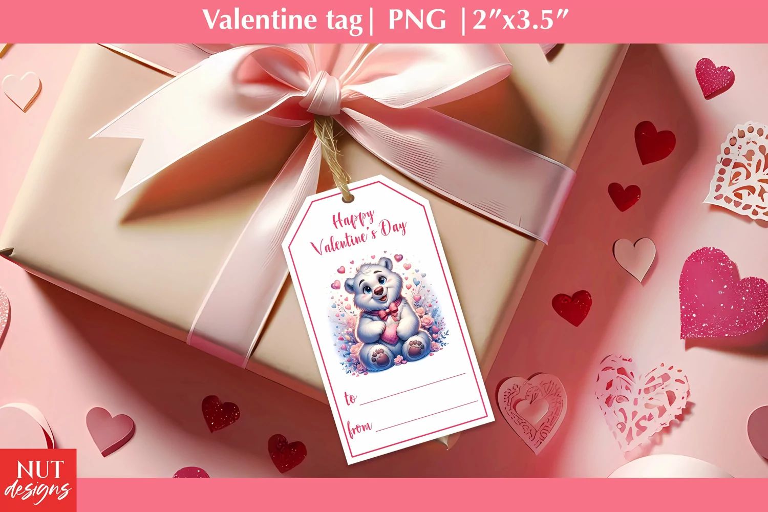 Valentine tags. Valentine Loving bear. Printable Gift tags product image 1