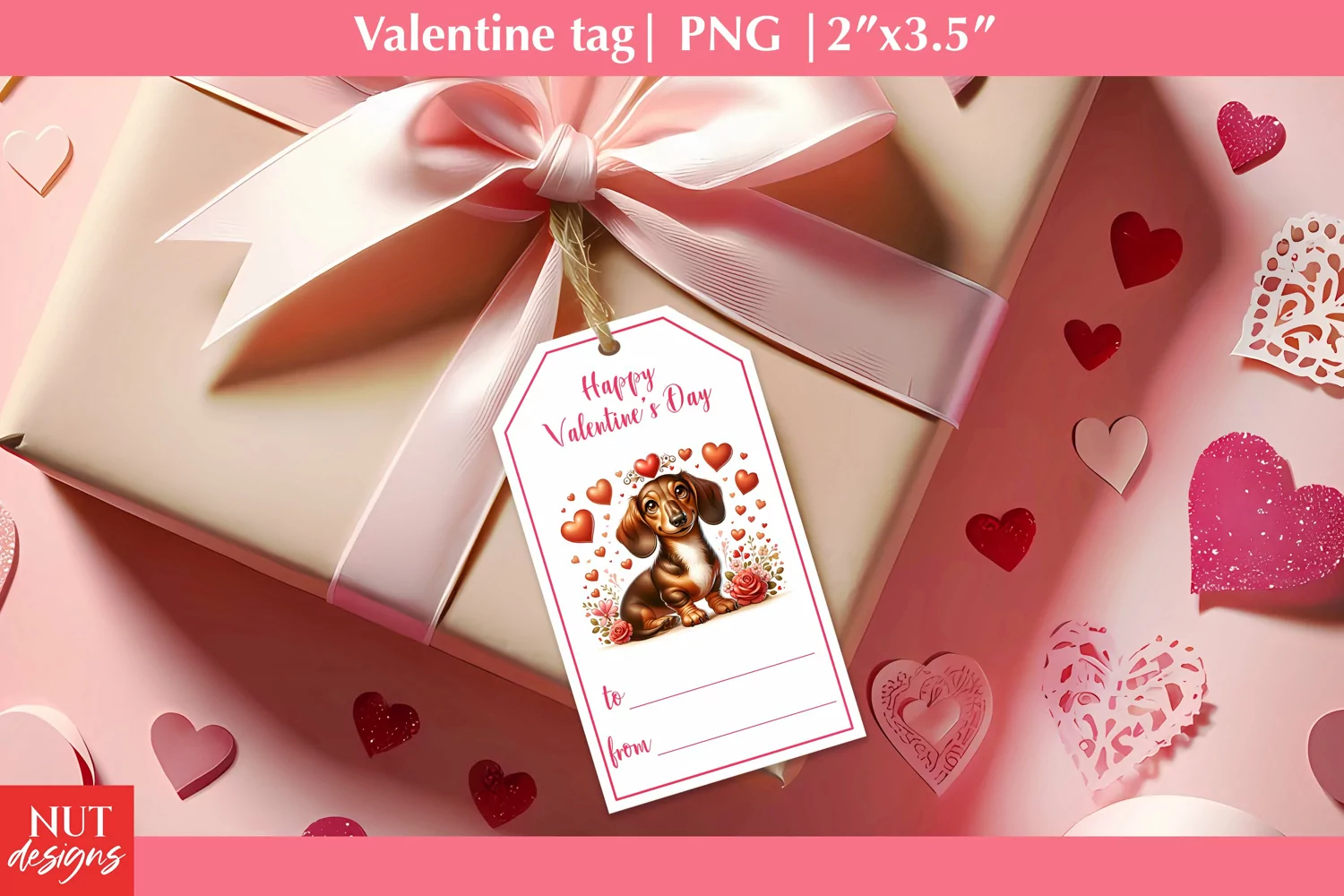 Dog Valentine tags. Loving Dachshund Printable Gift tag product image 1