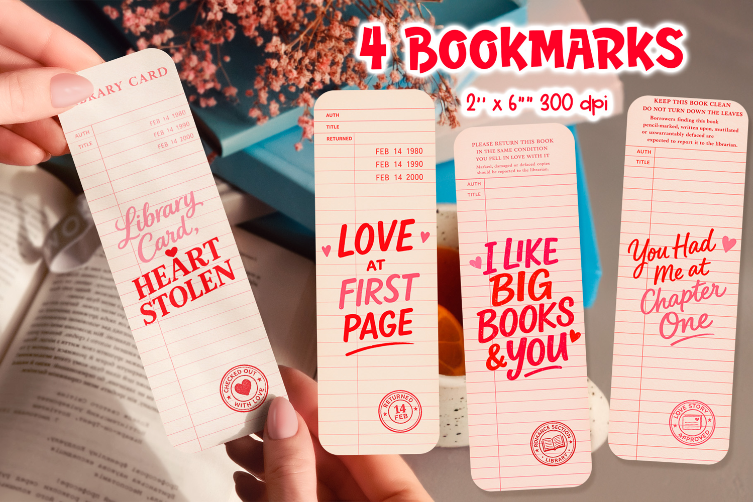 Vintage Library Card Bookmark | Valentine Quotes Sublimation product image 1