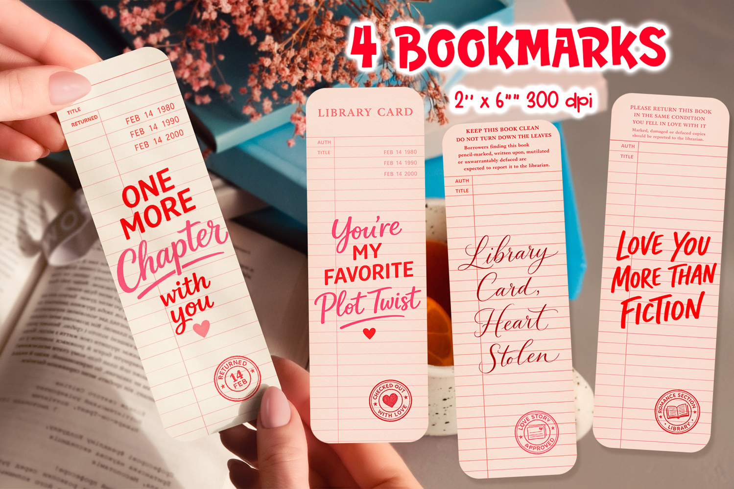 Vintage Library Card Bookmark | Valentine Quotes Sublimation product image 1