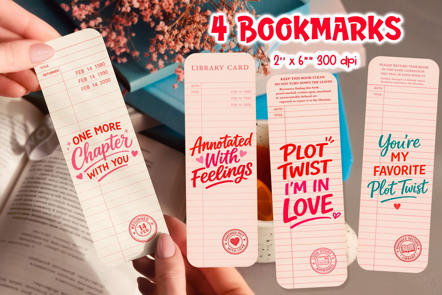 Vintage Library Card Bookmark | Valentine Quotes Sublimation product image 1