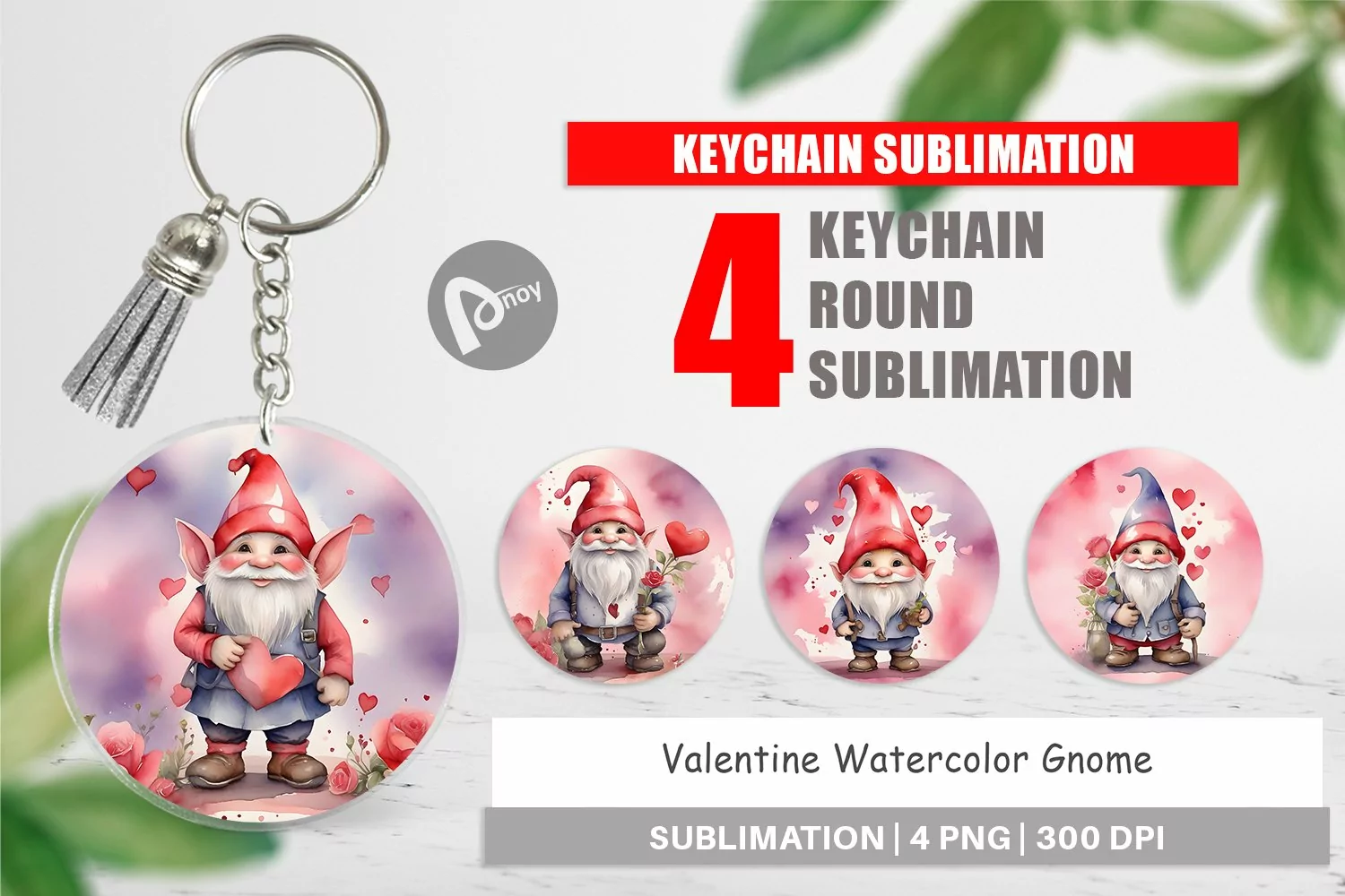 Keychain Valentine Watercolor Gnome product image 1