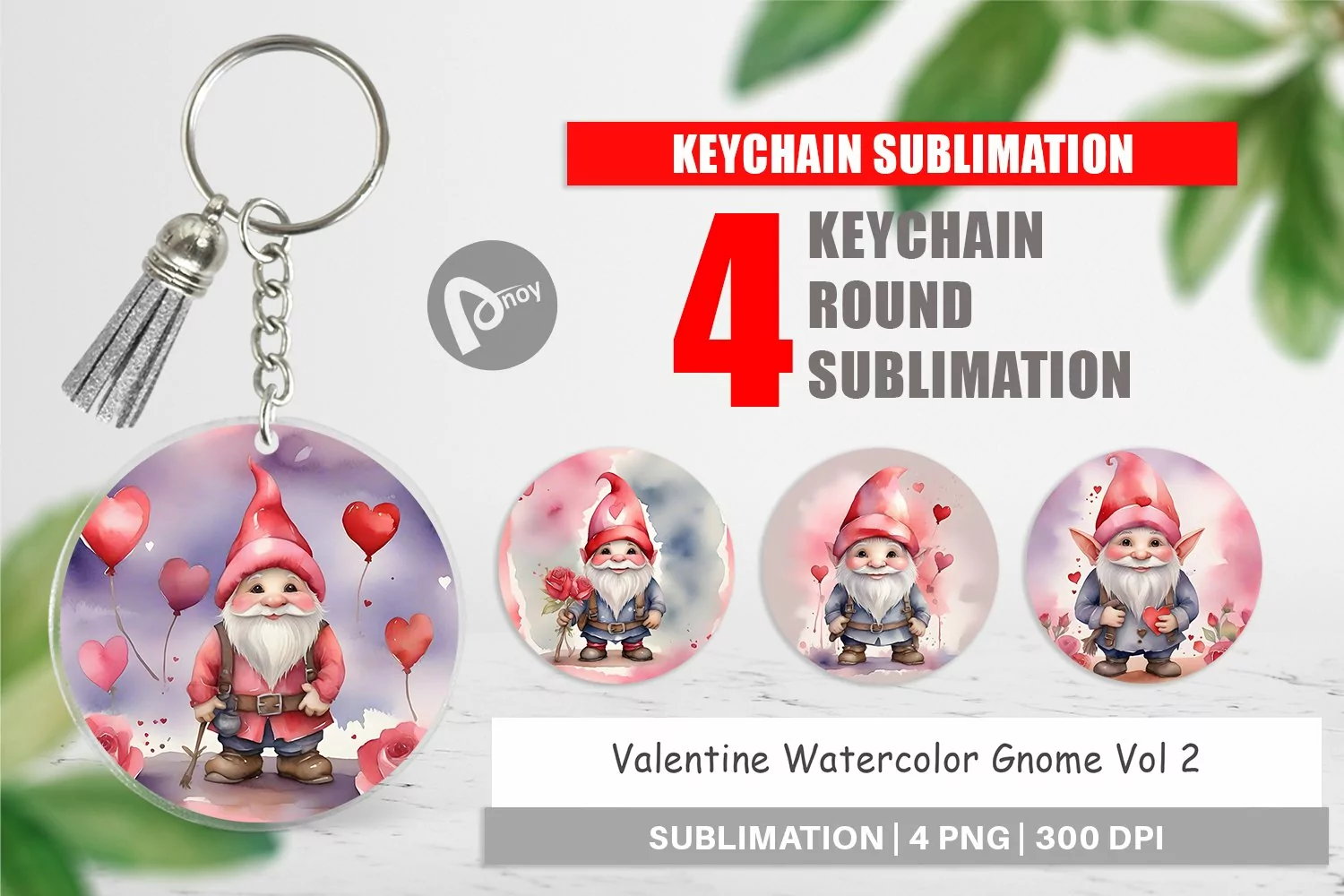 Keychain Valentine Watercolor Gnome product image 1