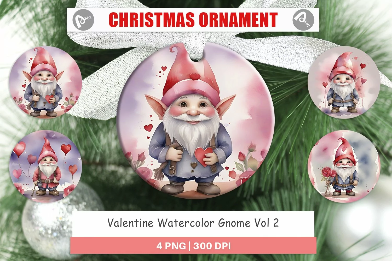 Christmas Ornaments Valentine Watercolor Gnome product image 1