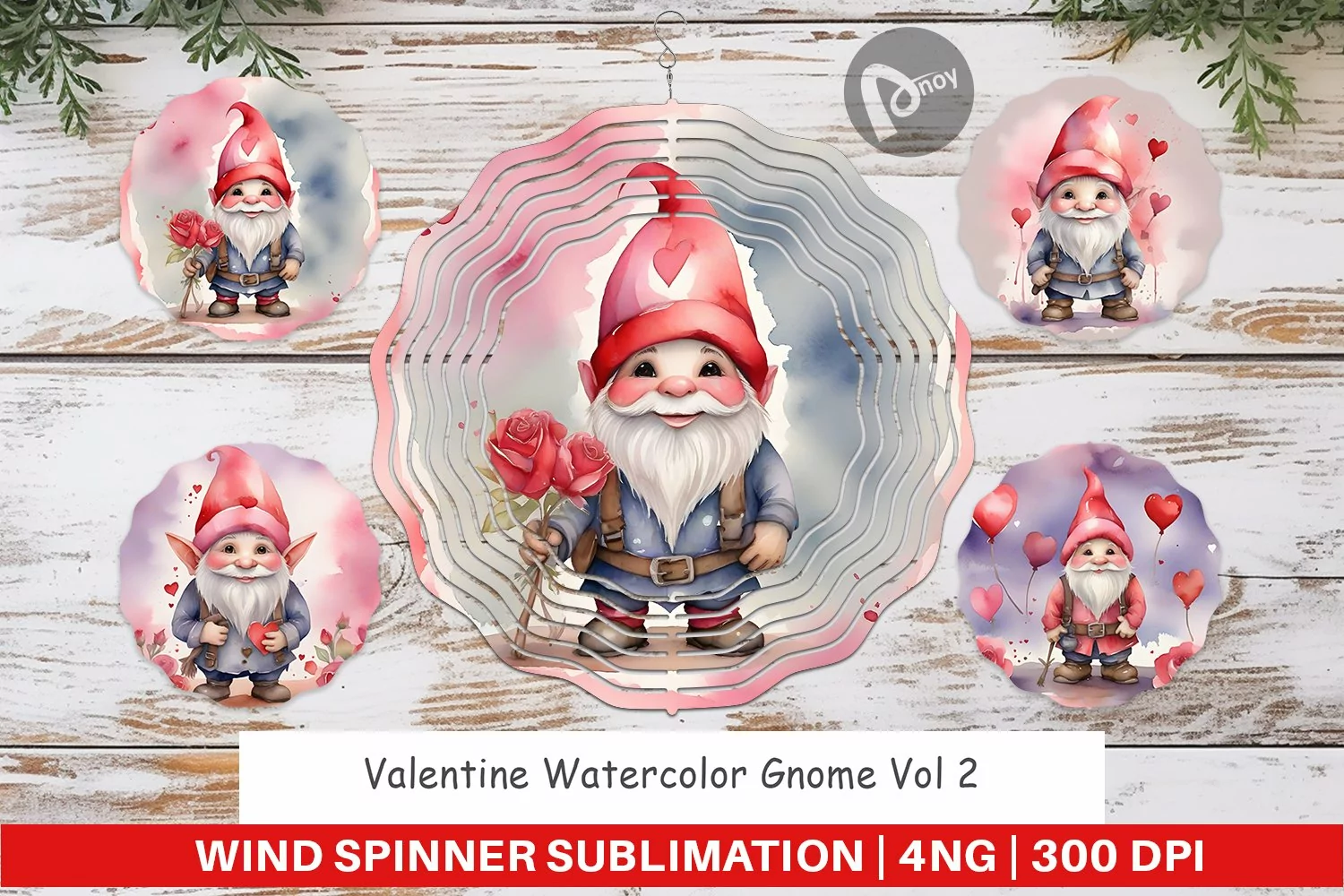 Wind Spinner Valentine Watercolor Gnome product image 1
