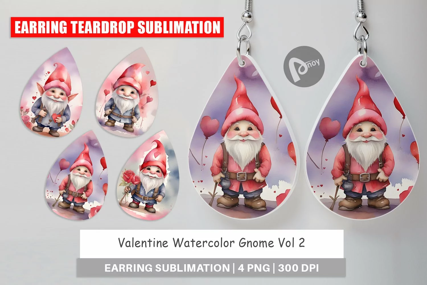 Earring Teardrop Valentine Watercolor Gnome product image 1