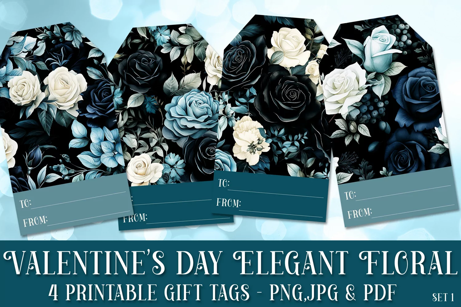 Valentine's Day Elegant Roses Printable Gift Tags & Sheet, 1 product image 1