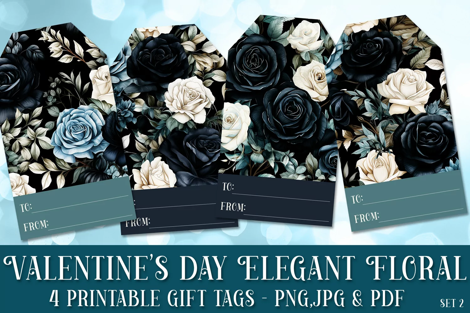 Valentine's Day Elegant Roses Printable Gift Tags & Sheet, 2 product image 1