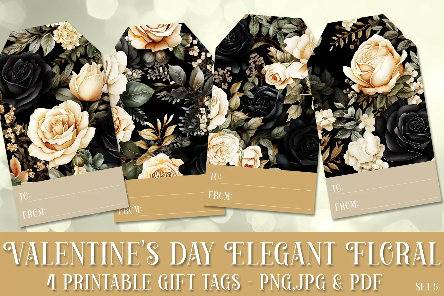 Valentine's Day Elegant Roses Printable Gift Tags & Sheet, 5 product image 1