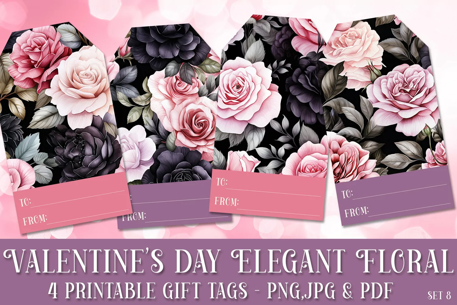 Valentine's Day Elegant Roses Printable Gift Tags & Sheet, 8 product image 1