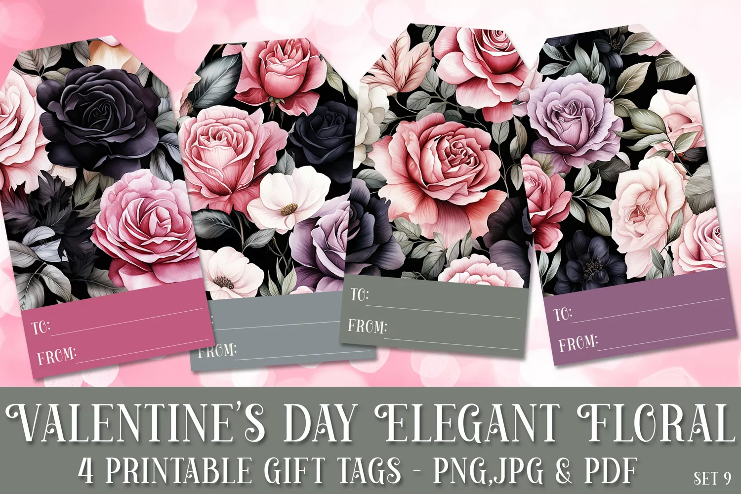 Valentine's Day Elegant Roses Printable Gift Tags & Sheet, 9 product image 1