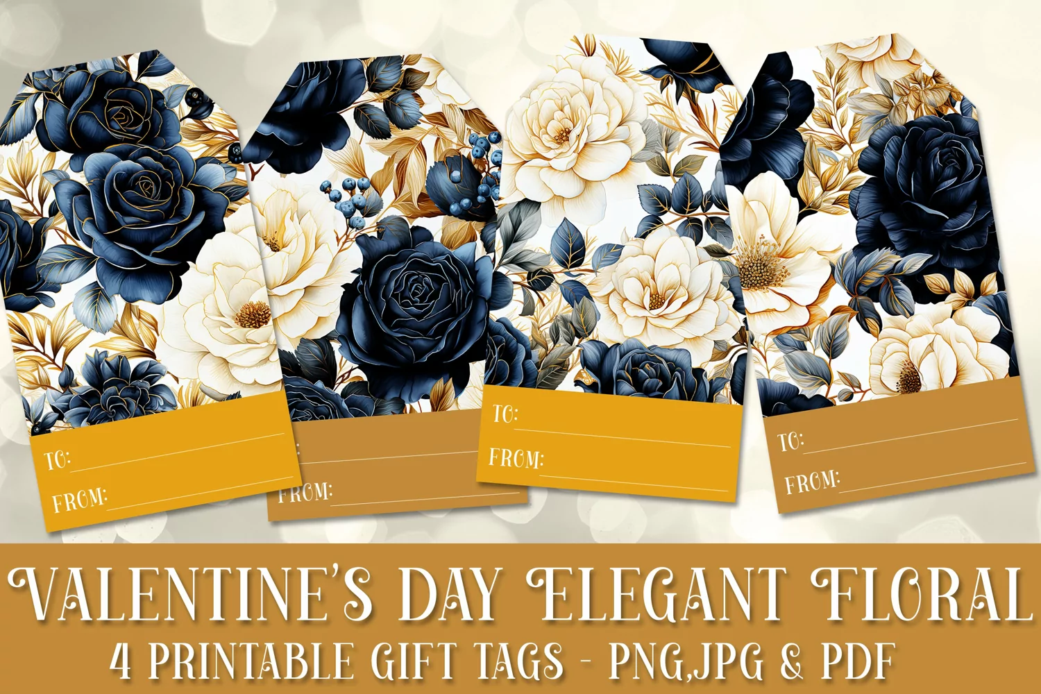 Valentine's Day Elegant Roses Printable Gift Tags & Sheet 16 product image 1