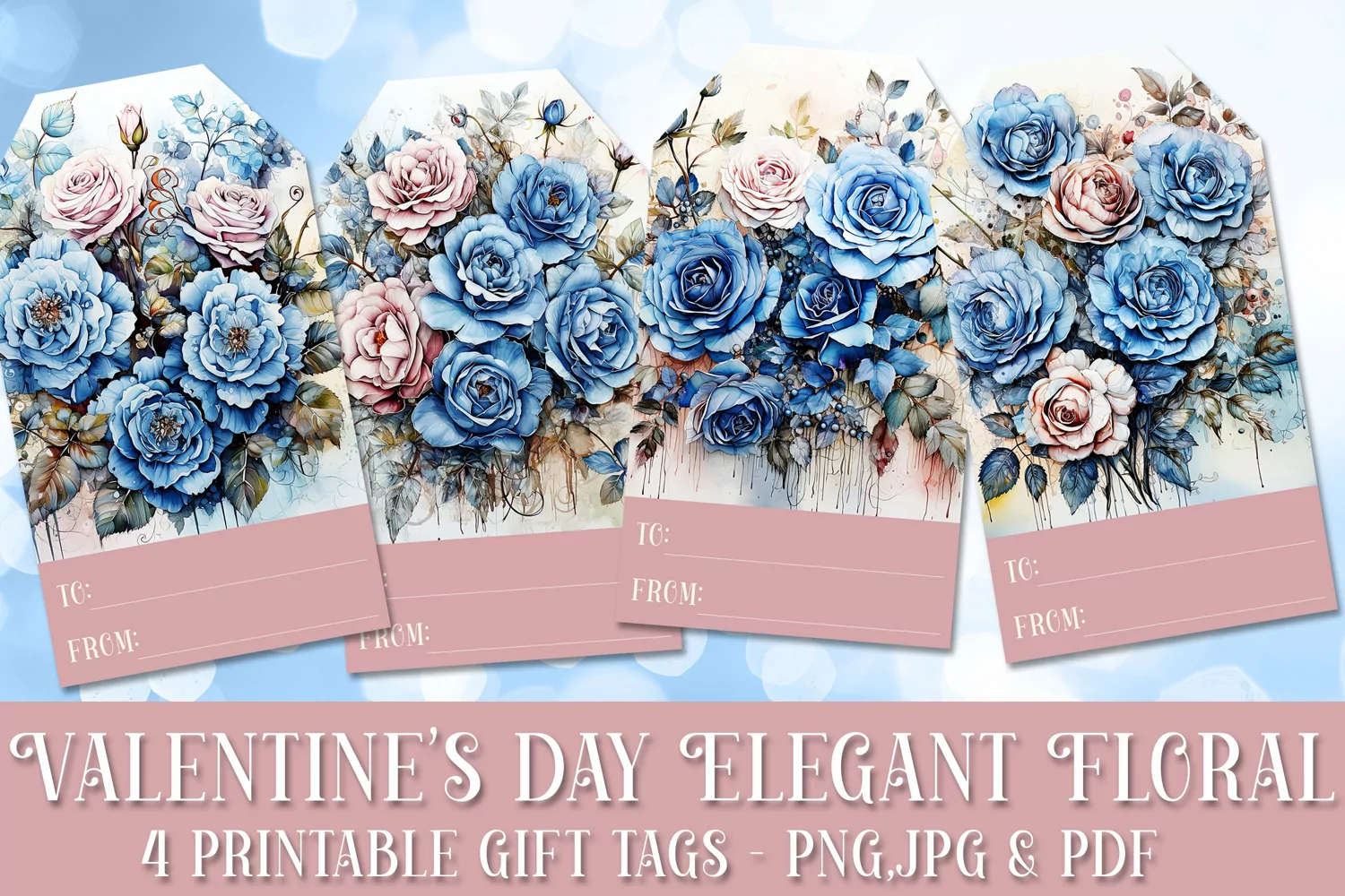 Valentine's Day Elegant Roses Printable Gift Tags & Sheet 23 product image 1