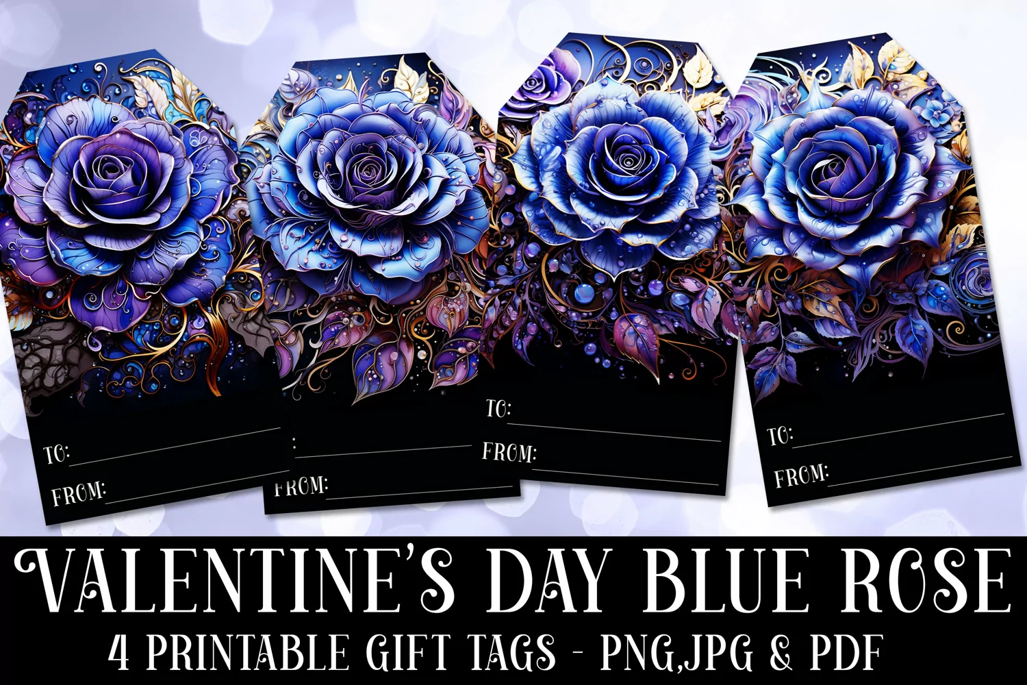 Valentine's Day Elegant Roses Printable Gift Tags & Sheet 25 product image 1