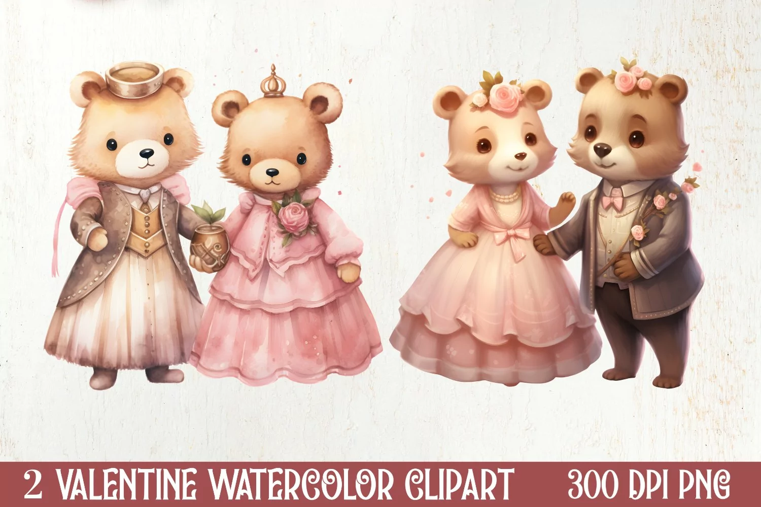 Cute Bear Love Couple Valentine Clipart, Valentines Clipart product image 1