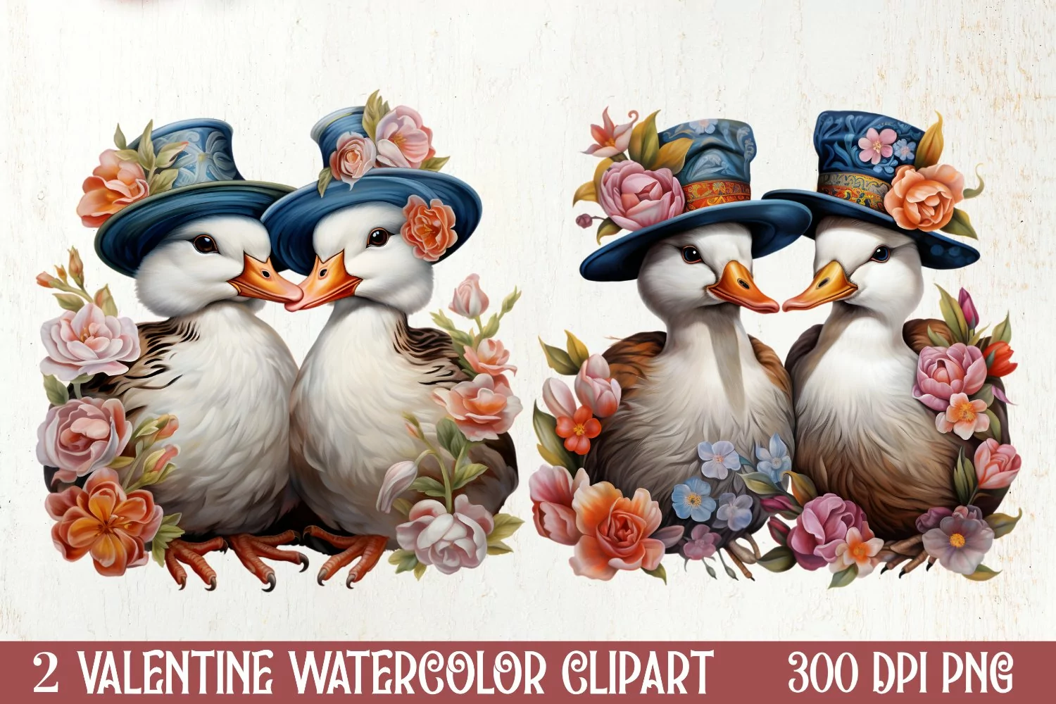 Valentines Day Mandarin Duck Couple, Christmas Clipart product image 1