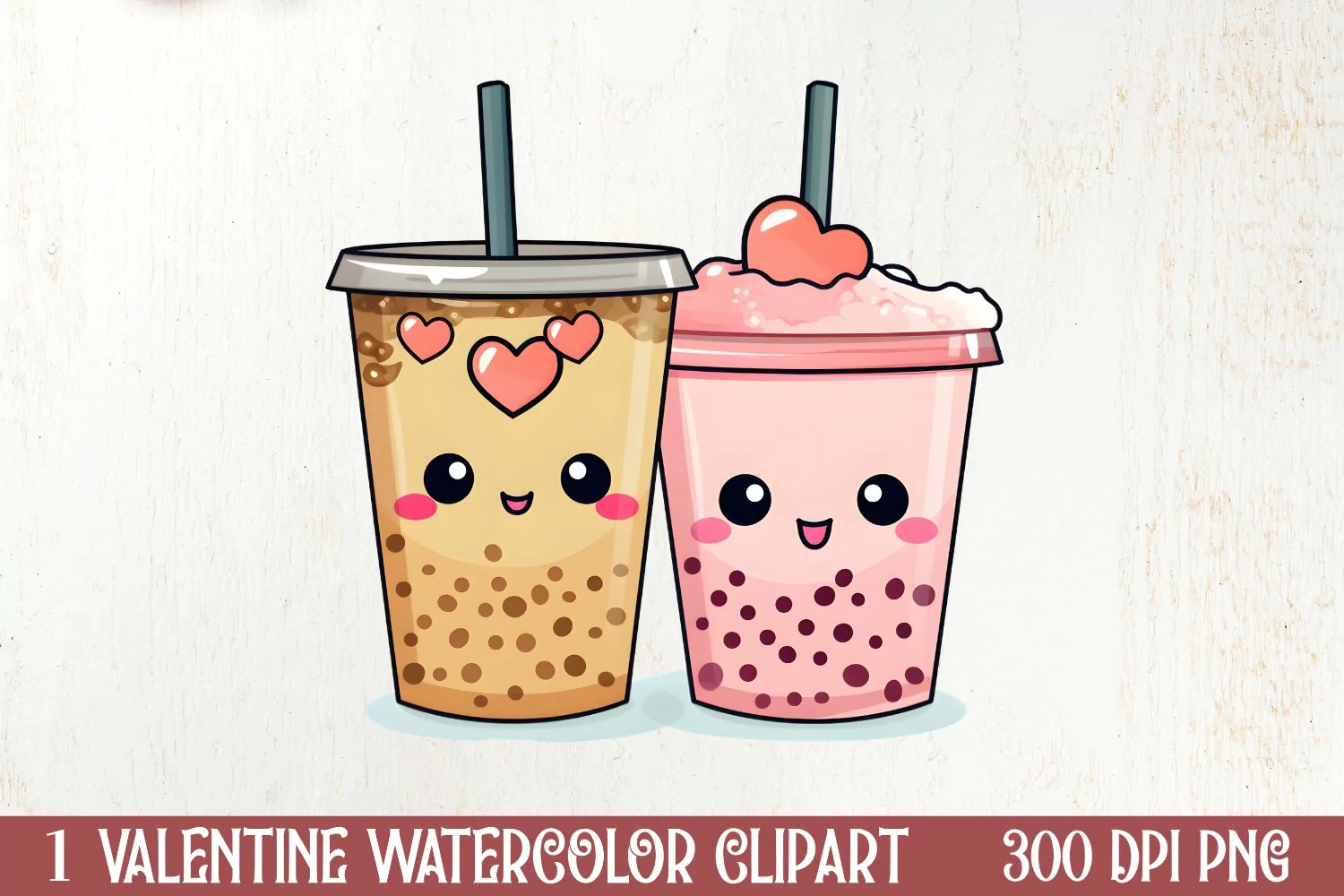 Cute Bubble Tea Valentine Clipart, Valentines Clipart product image 1