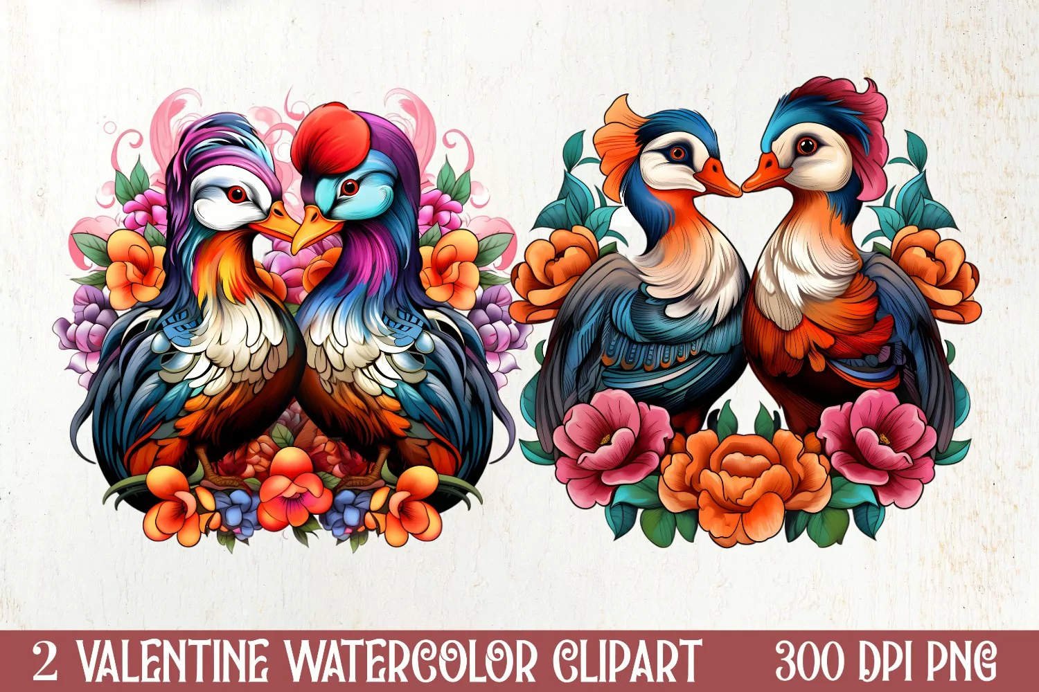 Valentines Day Mandarin Duck Couple, Christmas Clipart product image 1