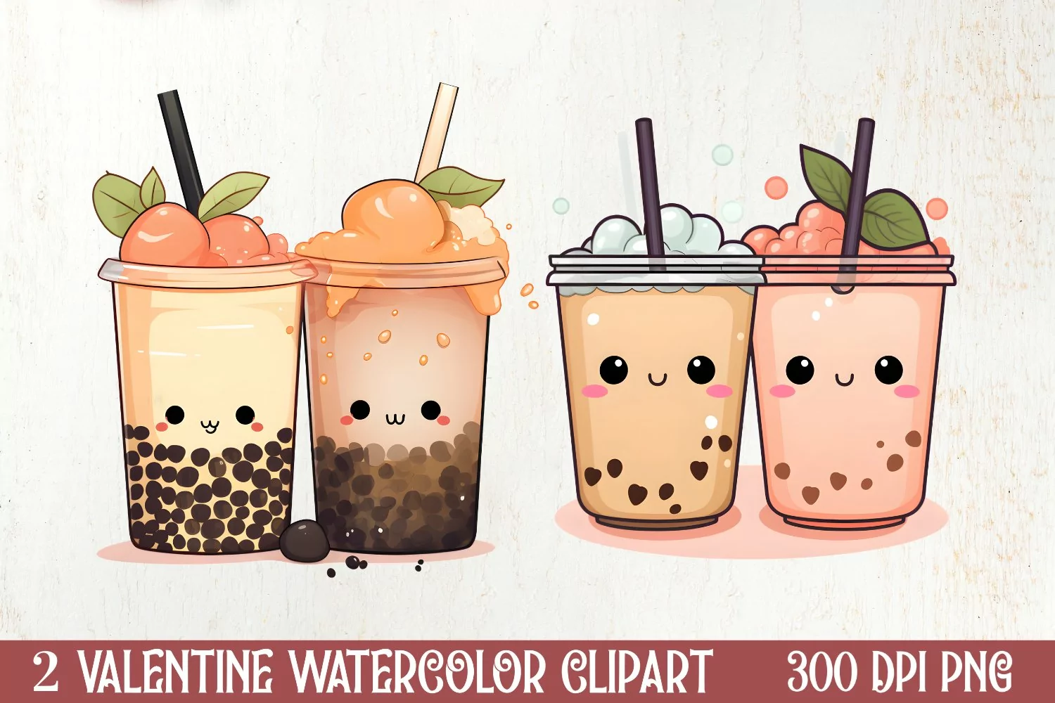 Cute Bubble Tea Valentine Clipart, Valentines Clipart product image 1
