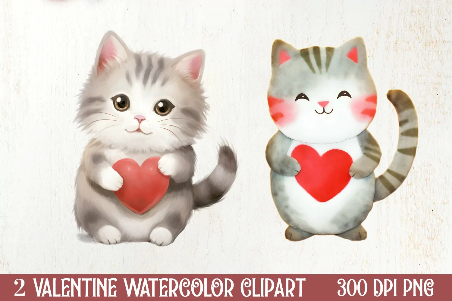 Watercolor Cat Heart Valentine Clipart, Valentines PNG product image 1